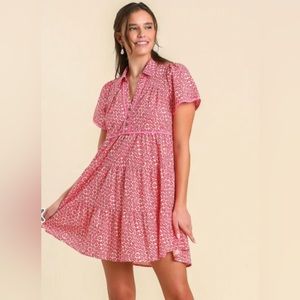 NWT Umgee Boho Babydoll Pink Floral Print Dress